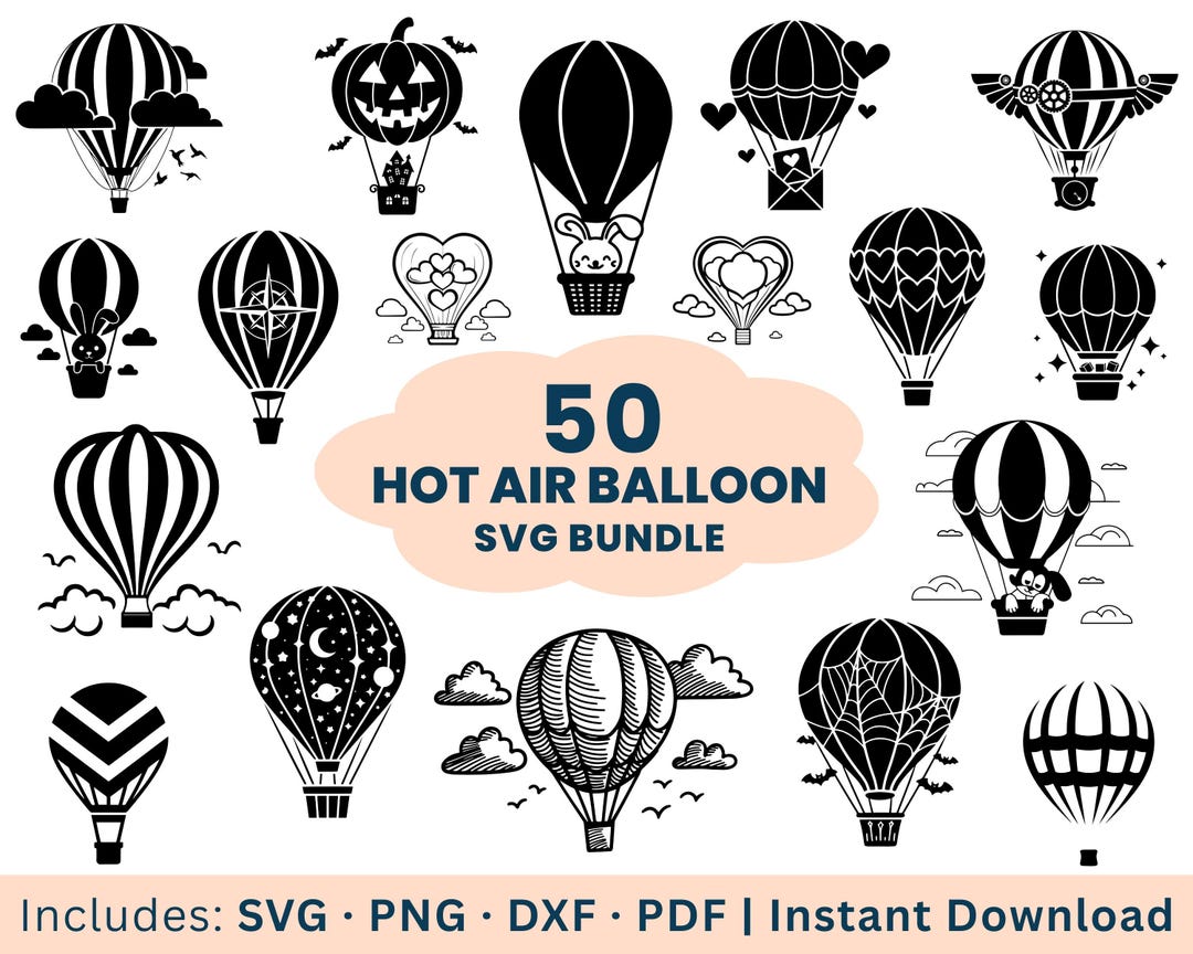 Hot Air Balloon SVG Bundle, PNG Clipart & Cut Files for Cricut ...