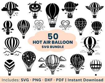 Hot Air Balloon SVG Bundle, PNG Clipart & Cut Files for Cricut | Layered Heart Shaped Air Balloon Svg for Nursery Decor and Crafts