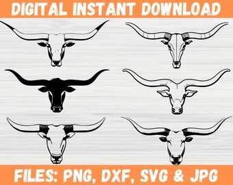 Longhorn Skull SVG Bundle, Bull Skull Clipart, Sublimation Vector Cut File, Instant Download - Silhouette Cricut Files for Svg,Png,Dxf,Jpg
