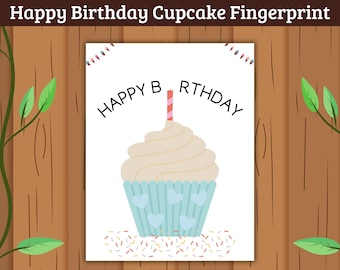 Alles Gute zum Geburtstag Cupcake Fingerabdruck Karte, Kind Handwerk, Kind Kleinkind Fingerabdruck Cupcake Dekorationen, Fingerabdruck Karte, Geburtstagskarte Kind