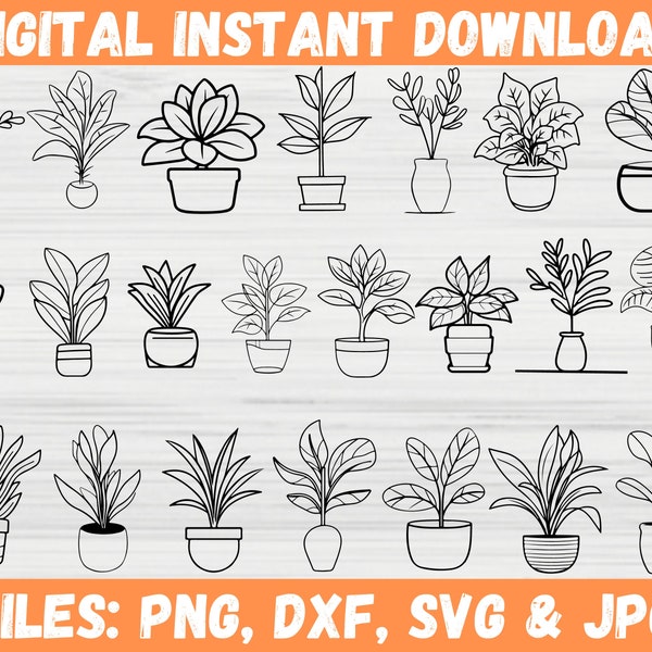 Boho Elements House Plant SVG Plants Bundle, Potted House Plants Clipart, Indoor Gardening Silhouette Cut Files for Cricut