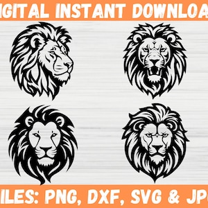 Pacote SVG de rosto de leão - bonito rosto de leão cabeça juba rei silhuetas clipart camisa de vetor de sinal de estrela de leão - download instantâneo arquivo de corte de leão