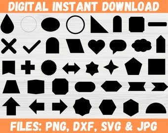 Geometric Shapes SVG | Digital Download for Cricut Cut File, Basic Shape Silhouette | Square Frame Border | Bubble Thinking Star Arrow.