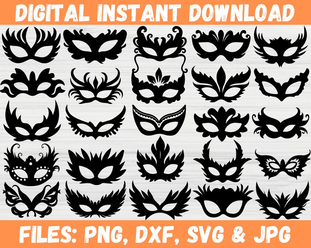 Carnival Mask SVG Bundle, Halloween Party Costume Face Mask Clipart ...