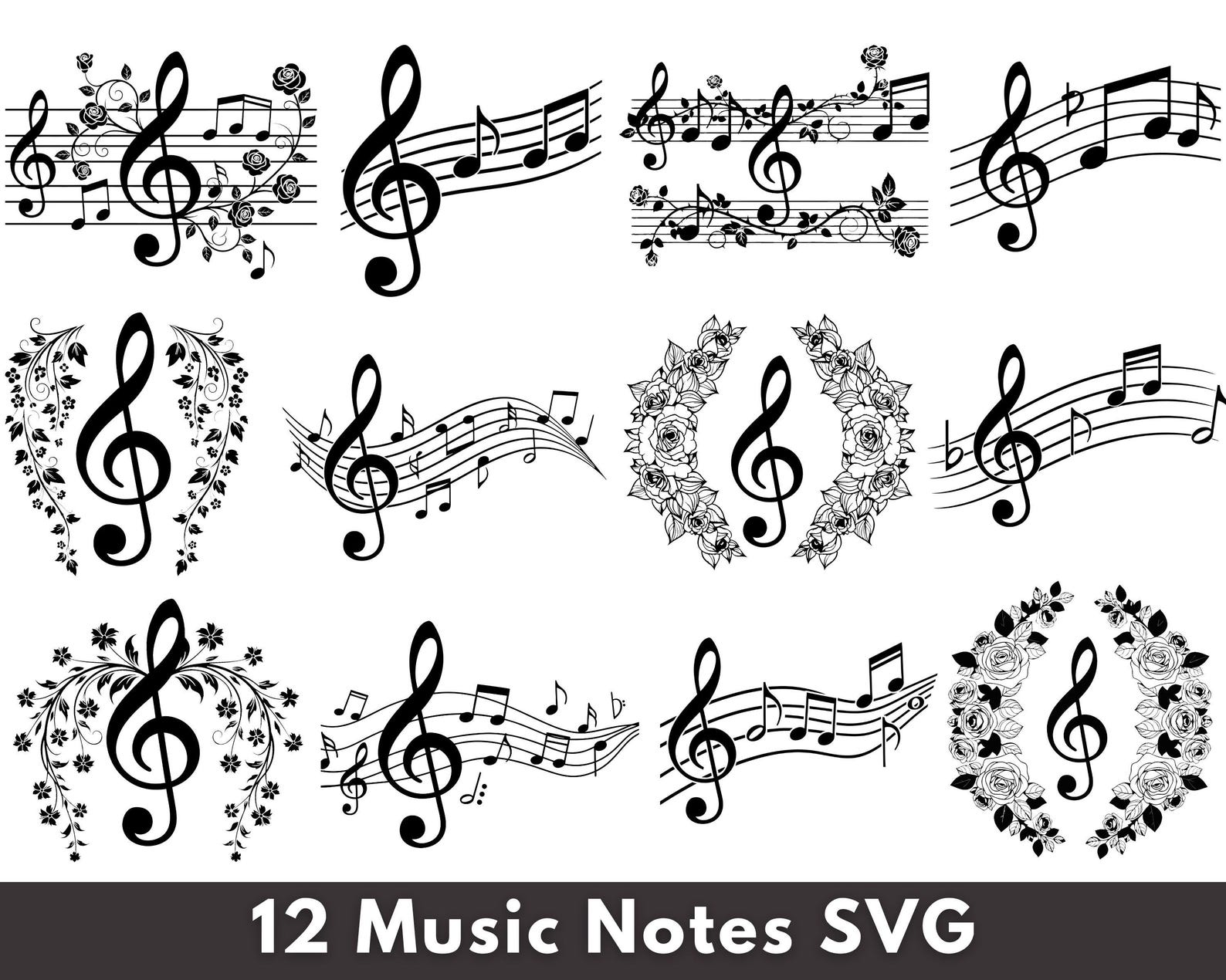 12 Music Notes SVG Bundle Graphics| Musical Symbols Cut Files | Treble ...