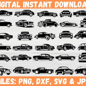 Klassieke auto's SVG bundel, Mustang Vintage auto silhouet, Olden Race Sport auto Instant Download, antieke auto Vector Cricut bestanden Svg