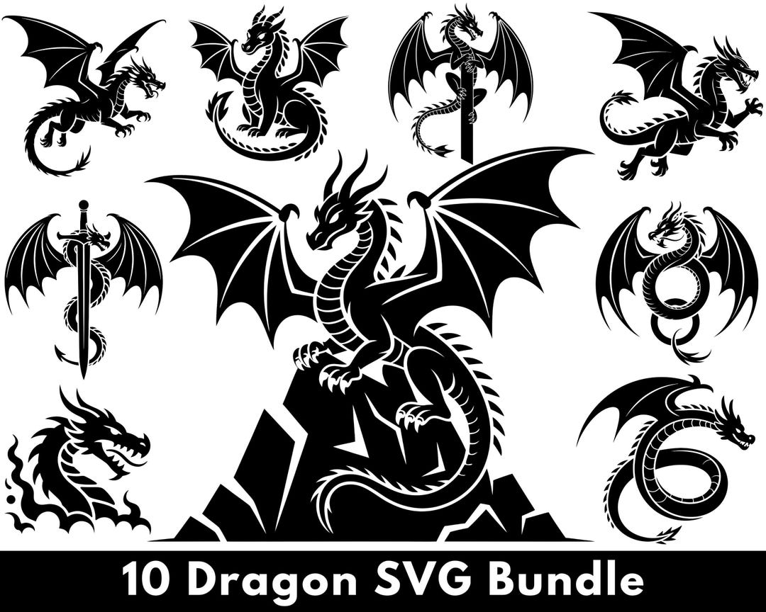 Dragon SVG Bundle 10 Designs | Fantasy Dragon Cut Files | Mythical ...