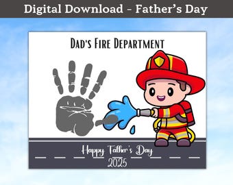 Firefighter Handprint Art, Father's Day Gift Hand Craft, Art Firemen Silhouette, Printable Fire Safety Prevention Week, Preschool Activity