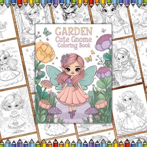Garden Cute Gnome Coloring Pages, Garden Gnome Coloring Page, Grayscale Adult Coloring, Little Gnome Coloring Sheet, Grayscale Coloring Page