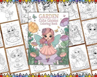 Garden Cute Gnome Coloring Pages, Garden Gnome Coloring Page, Grayscale Adult Coloring, Little Gnome Coloring Sheet, Grayscale Coloring Page