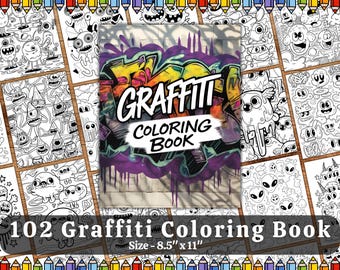 Graffiti Coloring Book PDF | 102 Pages Printable Street Art for Adults & Teens | Instant Download Urban Art Therapy | Commercial Use