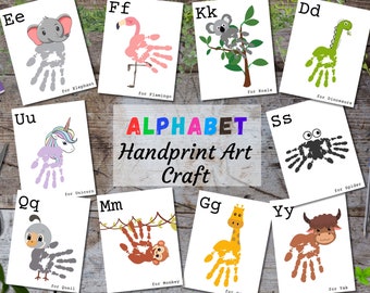 Handprint Alphabet Book Template, Preschool & Kindergarten Craft, DIY Animal Handprints, Classroom Printable, Kindergarten, ABC Writing Set