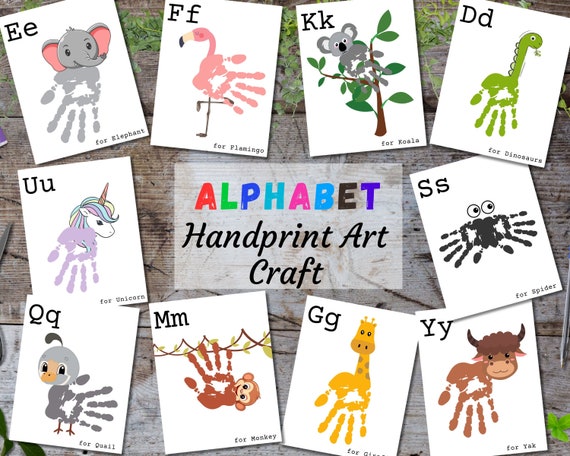 Handprint Alphabet Book Template, Preschool & Kindergarten Craft, DIY Animal Handprints, Classroom Printable, Kindergarten, ABC Writing Set