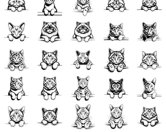 Peeking Cat SVG Bundle, 60+ Cat Breed Cut Files, Cute Kitty Outline Designs for Crafts