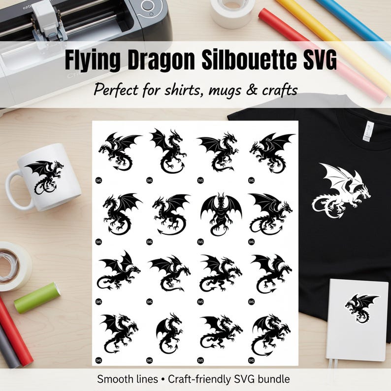 75+ Flying Dragon Silhouette SVG Bundle | Dragon Cut File for Cricut ...