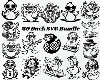 Funny Duck Svg Bundle, 40 Cool Duck Svg, Duck With Sunglasses Svg, Cute Rubber Duck Svg Bundle, Cricut Cut Files Png Dxf