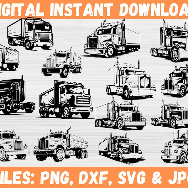 Semi Truck Driver SVG Bundle | Tractor Trailer Delivery Shipping Crane Cargo Clipart | Silhouette Cricut Cut Files for Svg, Png, Dxf, Jpg