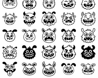 50 Cute Monster Clipart Pack | Labubu PNG Faces for Digital Scrapbooking | Halloween SVG Cut File | Sublimation Design | Labubu Art Sticker
