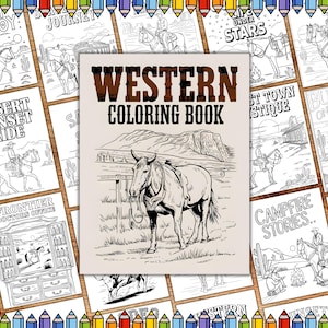 Western Coloring Book for Adults and Kids, Cowboy Coloring Pages, Wild West Comic Style Art, Western Life Coloring Book, Comic Coloring