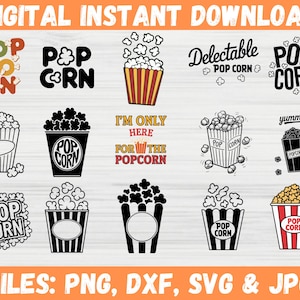 Popcorn Svg, Movie Popcorn Svg, Movie Theater Svg, Cinema Svg, Popcorn Box Svg, Silhouette, Pop Corn Svg, Popcorn Cut File, Popcorn Clip Art