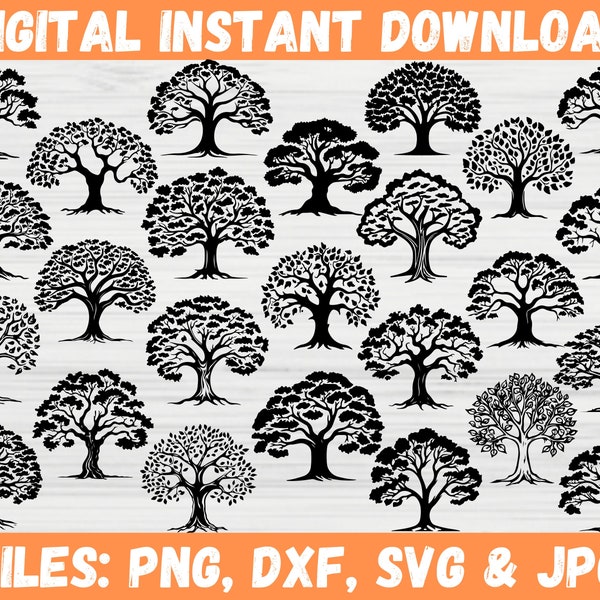 Oak Tree SVG Bundle, Big Wood Tree Clipart, Leaf Tree Silhouette Design, Trees Outdoor Svg, Tree of Life, Digital Download, Cricut File Svg