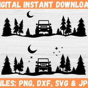 Off Road Scene Svg SUV Adventure Silhouette Forest Outdoor Travel Clipart Landmark Lake Mountain Cricut File Commercial Use Instant Download