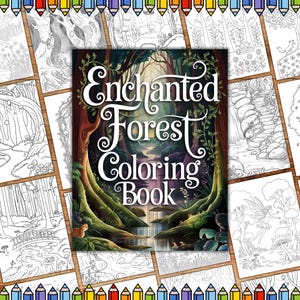 Enchanted Forest Coloring Book, Magical Forest Coloring Pages, Grayscale Coloring Pages for Adults,  Jar Forest Fantasy Coloring Pages