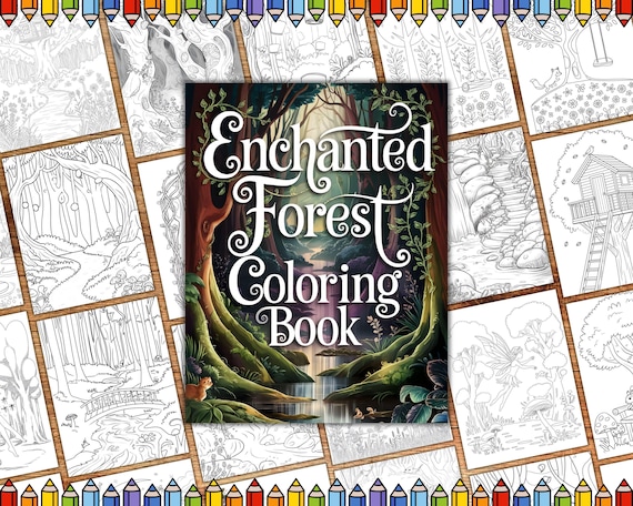 Enchanted Forest Coloring Book, Magical Forest Coloring Pages, Grayscale Coloring Pages for Adults,  Jar Forest Fantasy Coloring Pages