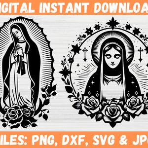 Mother Of Jesus SVG,  Mary Silhouette Praying Mother Mary Religious SVG,  Jesus Christ svg,   Rose With Virgin Mary Png, Virgin Mary SVG
