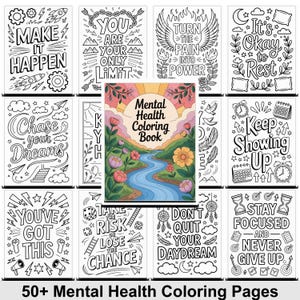 50 Mental Health Coloring Pages for Adults | Motivational & Mindfulness Printable Coloring Sheets with Commercial Use • Instant Download PDF