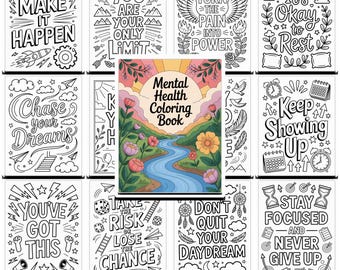50 Mental Health Coloring Pages for Adults | Motivational & Mindfulness Printable Coloring Sheets with Commercial Use • Instant Download PDF