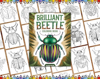 Brilliant Beetle Coloring Pages, Unique Insect Coloring Book for Adults & Kids, Printable PDF Bug Activity