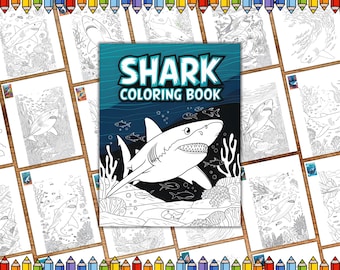Shark Coloring Pages, Shark Coloring Pages for Kids and Adults, Sea Life Coloring Pages , Ocean Coloring Pages, Funny Shark Coloring Pages