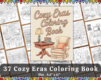 Cozy Coloring Book for Adults | Cute Vintage Kawaii Printable Digital Coloring Pages | Stress Relief Art