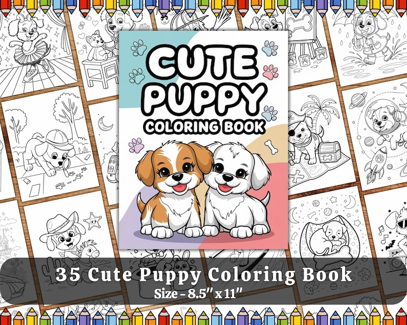 Adorable puppy coloring pages
Kawaii puppy coloring book
Sweet dog coloring book
Whimsical puppy coloring pages
Charming puppy art
Puppy designs to color
Puppy illustration coloring pages