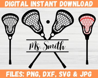 Lacrosse Sticks monogram SVG, gekruiste lacrosse, sport teamspeler lacrosse clipart, lacrosse Mama png gesplitst frame naamplaatje sport