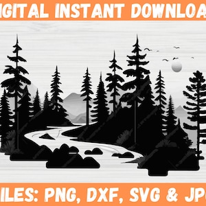 Lake Forest SVG - Forest Split Name Frame SVG - Outdoors Svg - Lake And Forest Scene Svg - Forest Lake Loon Scene Svg- Pine Tree SVG Vector