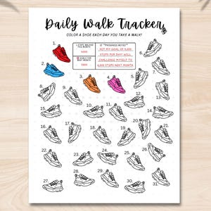 Afdrukbare dagelijkse wandeling-tracker, fitnessjournaal-trackerpagina, workout-gezondheidstracker, wandellogboek, trainingsplanner, stappendoel-trackergrafiek