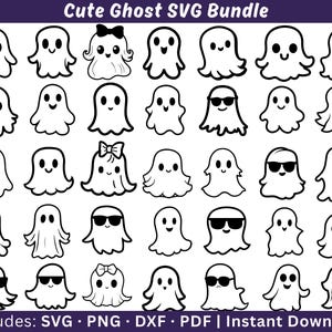 High Quality Cute Ghost SVG Bundle, Halloween Svg, Cute Ghost DXF, PNG, Vector Clipart, Spooky Svg, Instant Download, Commercial Use