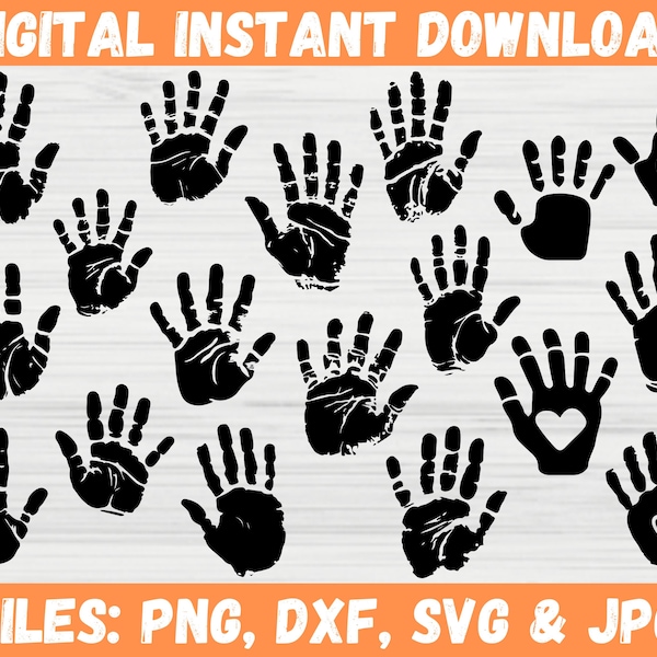 Hand Print SVG Bundle | Hand Prints | Hand Prints PNG | Hand Print Clipart, Cut File, Kids School,Adult Hand Art Silhouette Instant Download