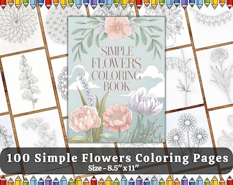 Cute Flower Adult Coloring Pages Printable PDF, Flower Coloring Book for Stress Relief, Printable Floral Designs, Mindfulness Coloring