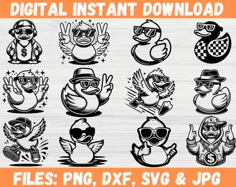 Duck Dancing Svg Bundle, Duck with Sunglasses Svg, Cute, Funny Duck Clipart Png, Duck Silhouette, Rubber Duck Svg for Cricut & Sublimation