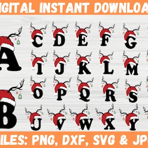 Christmas Alphabet SVG, A-Z Letters SVG, Christmas Alphabet svg Bundle, Christmas Digital Letters, SVG Bundle Christmas, Reindeer Alphabet