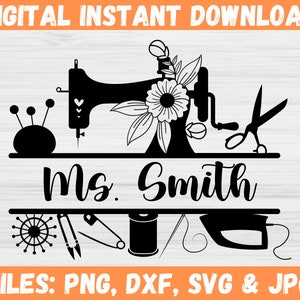 Sewing Machine SVG, Sewing Split-frame Monogram Svg, Personalised Sewing Decal, Tailor Crafting Silhouette, Cut File For Cricut Svg/Png/Dxf