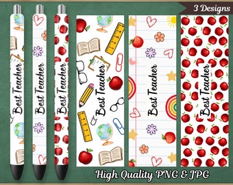 Best Teacher Pen Wrap, School Teacher&#39;s Day Pen Wraps, Books Apple Teacher Love Sublimination, Back to School Digital Pencil Pen Pattern