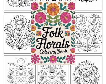 Livre de coloriage d'art populaire | Plus de 90 pages à colorier florales pour adultes | PDF botanique imprimable à usage commercial | Activité de relaxation pour adultes