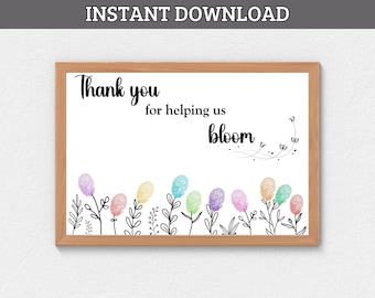 Teacher Appreciation Gift Template - Digital Fingerprint Art, Wildflower Thank You Card, Instant Download for Parents