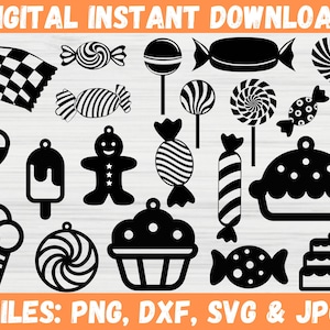 Candy SVG Bundle, Snacks Digital Download, Cricut Cut File for SVG, Sweet Lollies Candy Party Silhouette, Lollipop Ice Cream Clipart Vector