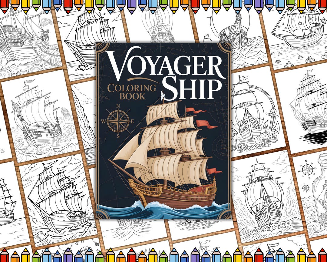Voyager Ship Coloring Pages - Adult and Kids Coloring Book, Greyscale ...