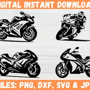 Racing Motorrad-Bundle - Rider Biker Vektor, Motorradhelm-Abziehbild-Aufkleber, Silhouette Motorrad Clipart - Cricut-DateienSvg, Png, Dxf, Jpg